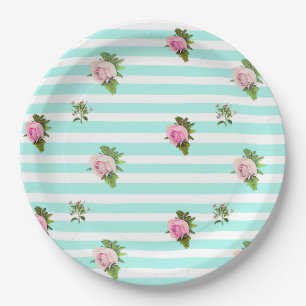 Assiettes En Carton Plaques en papier Vintage turquoise et rose