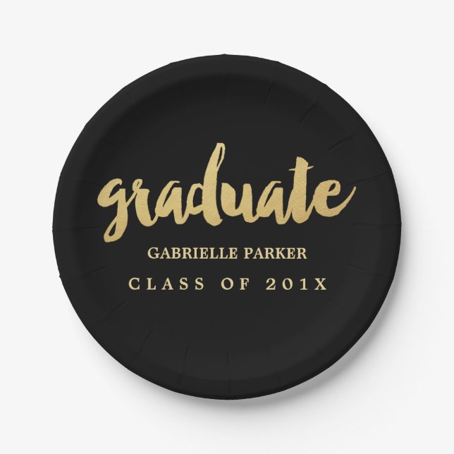 Assiettes En Carton Plaques Faux Gold Foil Graduation (Devant)