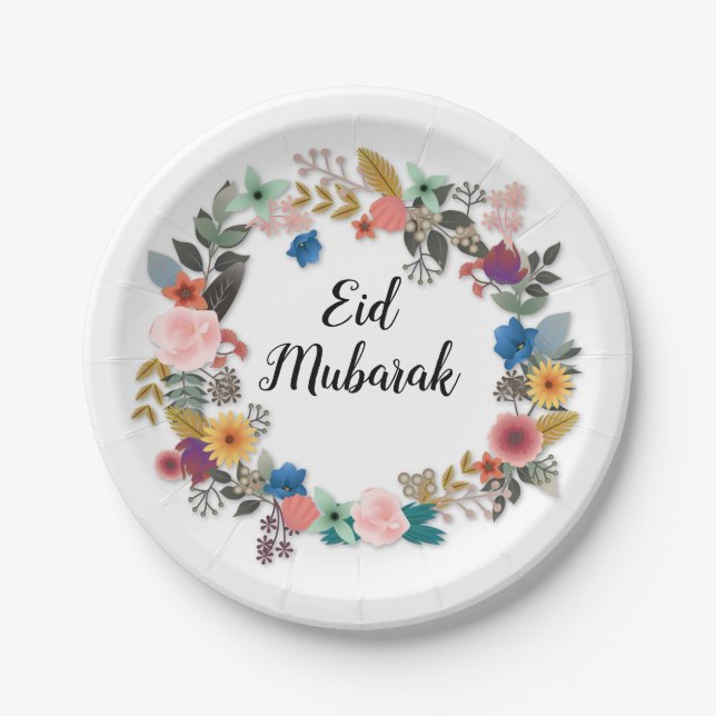 ASSIETTES EN CARTON PLAQUES FLEURIES D'EID MUBARAK (Devant)