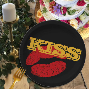 Assiettes En Carton Plaques KISS, Lèvres rouges - Amour / Fête personn