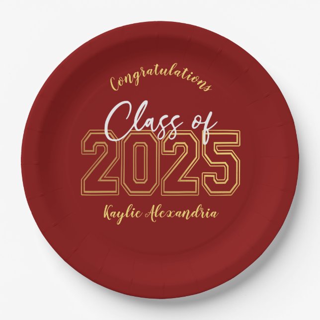 Assiettes En Carton Plaques Luxe Red & Gold Graduation Party (Devant)