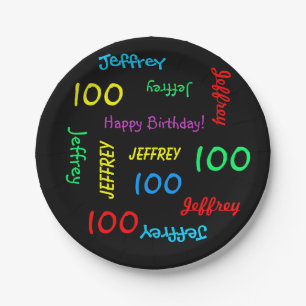 Assiettes En Carton Plaques noires, 100e fête d'anniversaire Noms ré