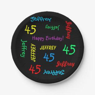 Assiettes En Carton Plaques noires, fête du 45e anniversaire, noms r