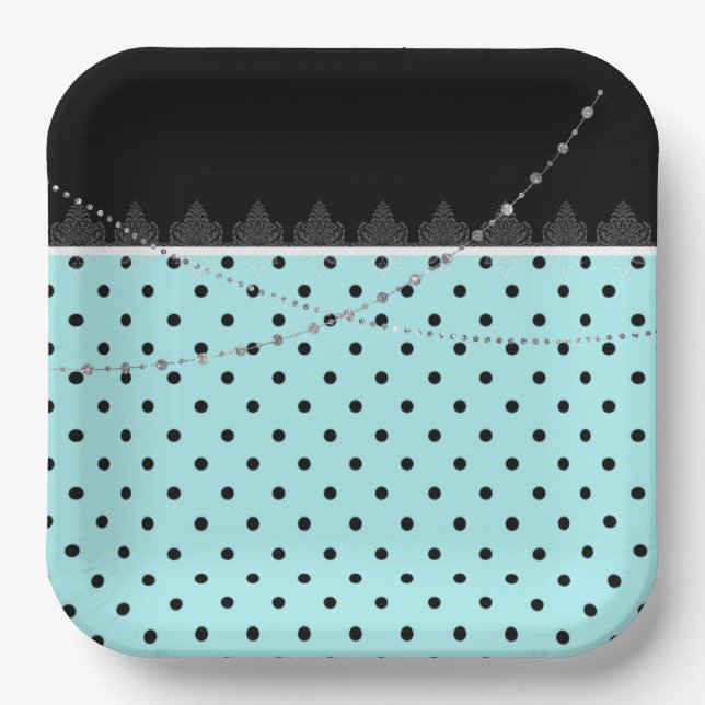 Assiettes En Carton Plaques papier à rayures bleues et noires (Recto)