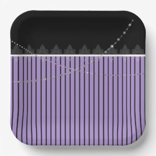 Assiettes En Carton Plaques papier à rayures violettes et noires