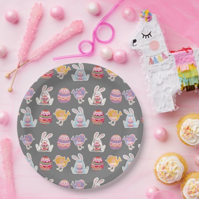 Assiettes En Carton Plaques papier argent Motif de Pâques (Fête)