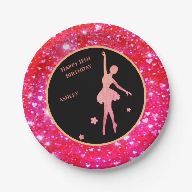 Assiettes En Carton Plaques papier Ballerina Dancer "Happy Birthday" (Devant)
