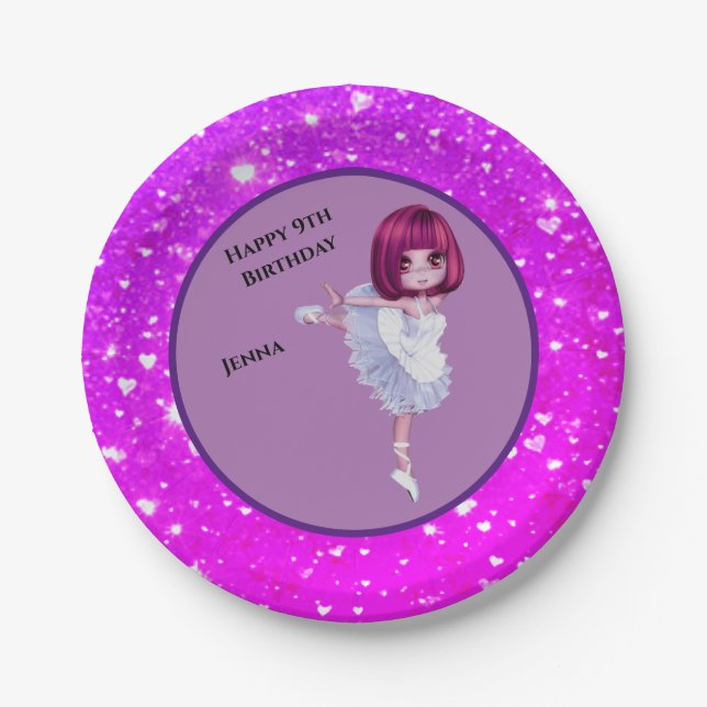 Assiettes En Carton Plaques papier Ballerina Dancer "Happy Birthday" (Devant)