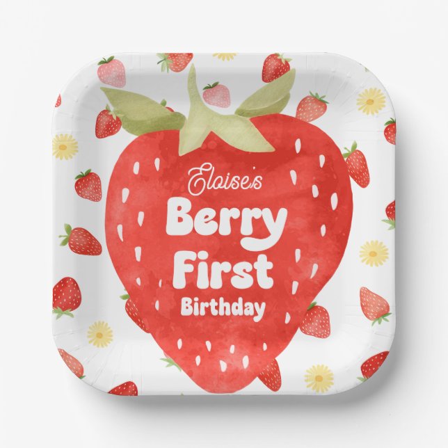 Assiettes En Carton Plaques papier Berry First Birday (Recto)