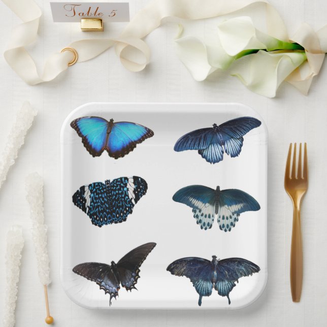 Assiettes En Carton Plaques papier Blue Butterfly (Mariage)