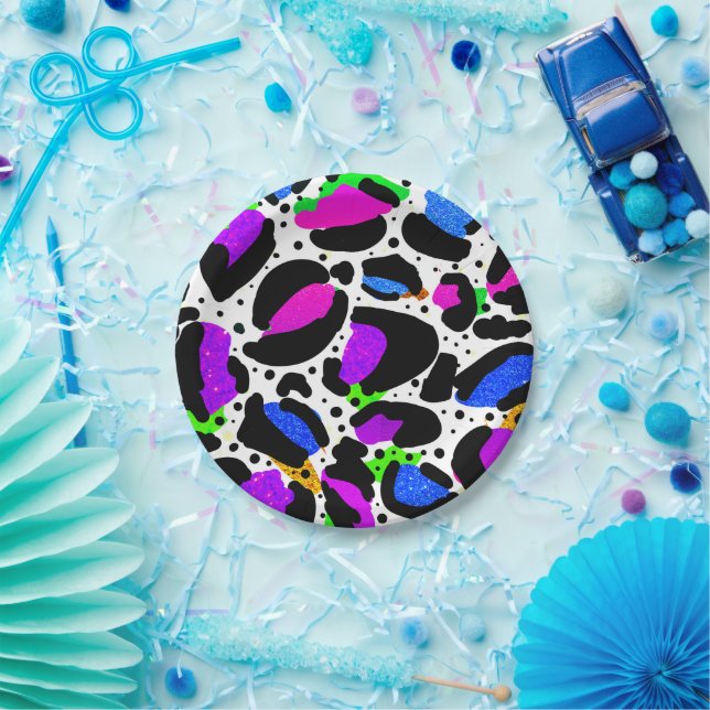 Assiettes En Carton Plaques papier brillantes Empreintes de léopard (Fête)