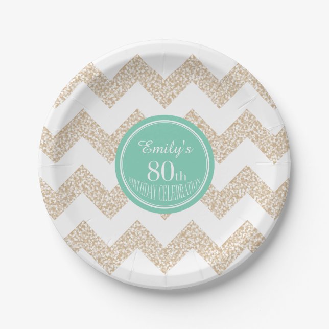 Assiettes En Carton Plaques papier Chevron 80e anniversaire Choisir la (Devant)