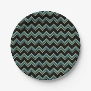 Assiettes En Carton Plaques papier Chevron turquoise et or