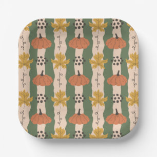 Assiettes En Carton Plaques papier Citrouille et Motif feuille dessiné
