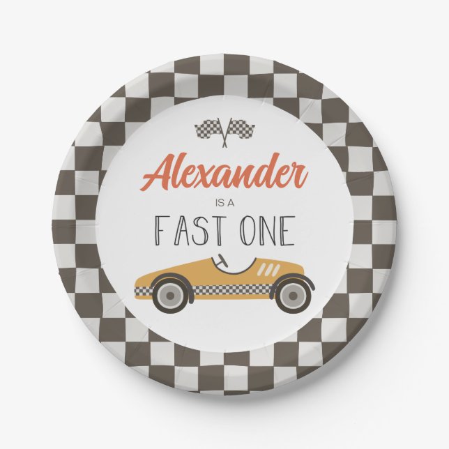 Assiettes En Carton Plaques papier d'anniversaire Fast One jaune Race  (Devant)