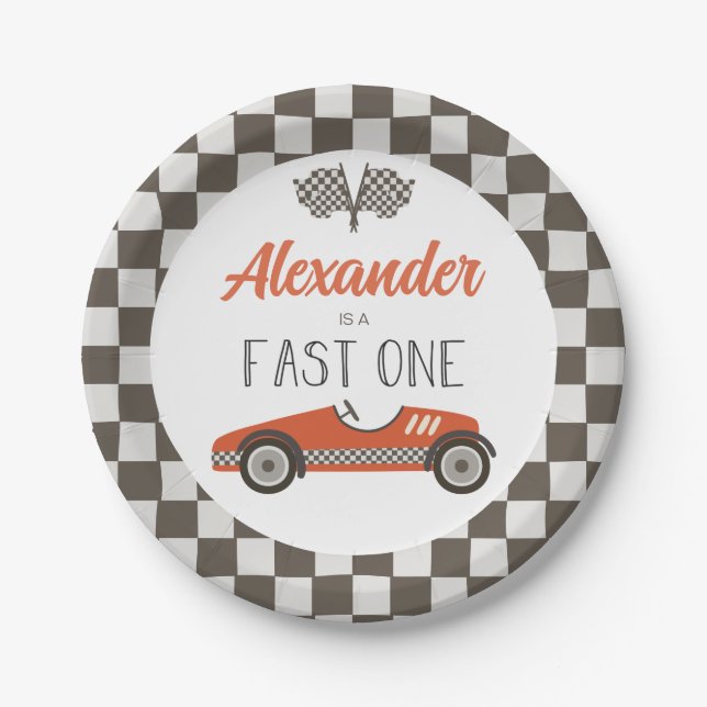 Assiettes En Carton Plaques papier d'anniversaire Fast One rouge Race  (Devant)