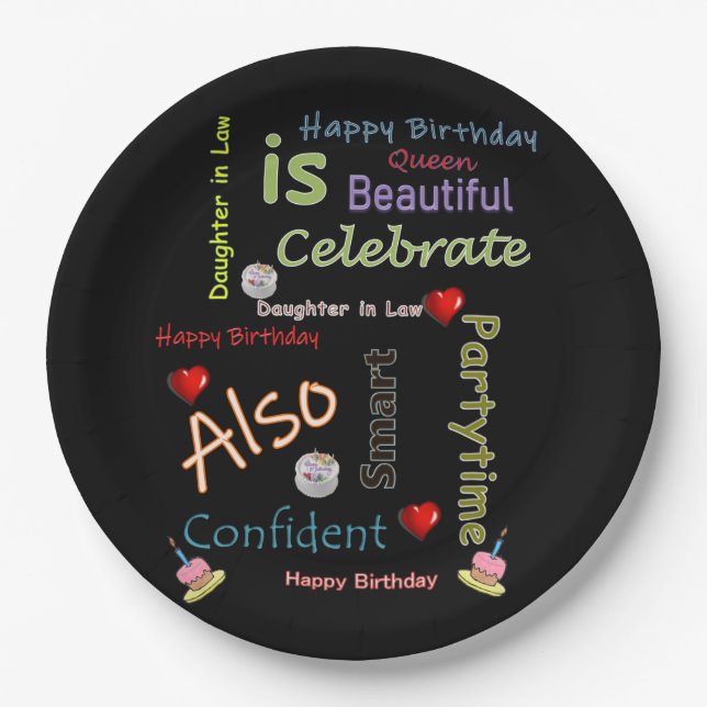 Assiettes En Carton Plaques papier d'anniversaire joyeuse fille en dro (Devant)