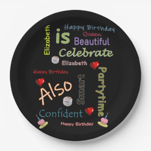 Assiettes En Carton Plaques papier d'anniversaire joyeuses Elizabeth