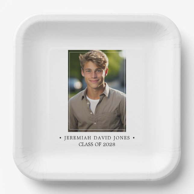 Assiettes En Carton Plaques papier de graduation photo simple moderne (Recto)