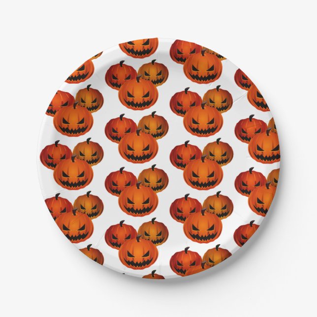 Assiettes En Carton Plaques papier d'Halloween-Citrouilles d'horreur (Devant)