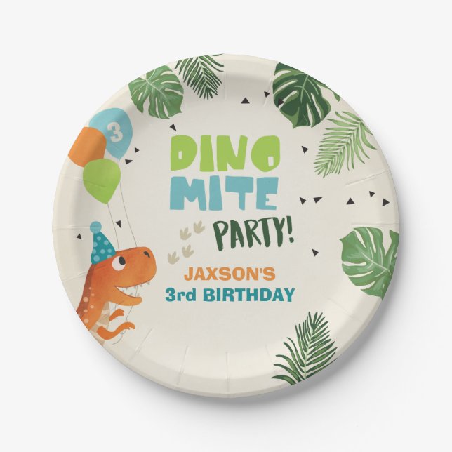 Assiettes En Carton Plaques papier Dinosaur Anniversaire Dino mite T-r (Devant)