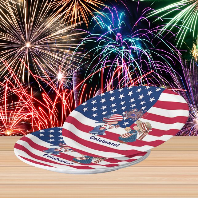 Assiettes En Carton Plaques papier drapeau américain vintage (Vintage Celebrate American Flag Paper Plates)