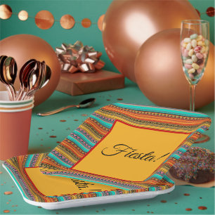 Assiettes En Carton Plaques papier "Fiesta" rayées aztèques