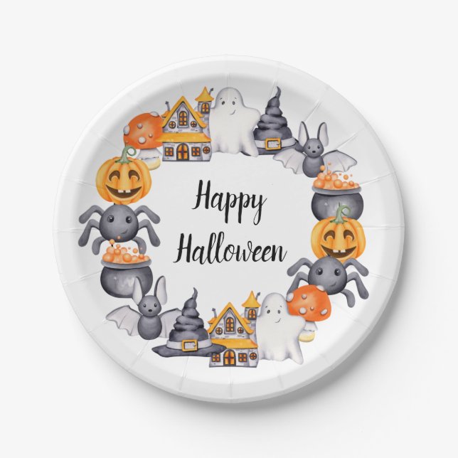 Assiettes En Carton Plaques papier illustrant l'Halloween jolies (Devant)