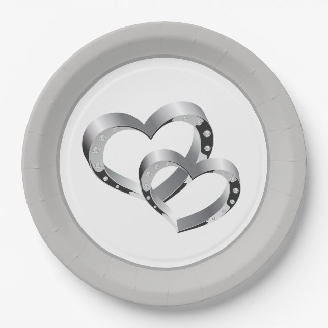 Assiettes En Carton Plaques papier mariage 9" - Deux coeurs (Devant)