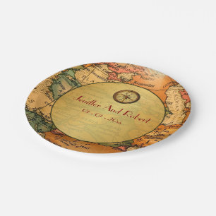 Assiettes En Carton Plaques papier mariage à thème voyage vintage mond
