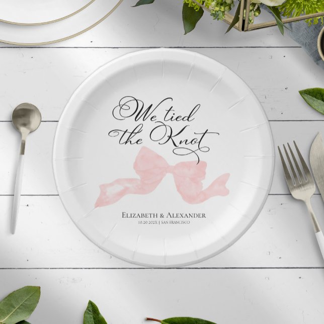 Assiettes En Carton Plaques papier Mariage aquarelle | Bow rose (Créateur téléchargé)