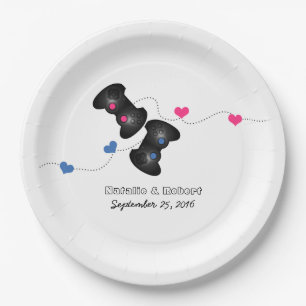 Assiettes En Carton Plaques papier Mariage Geeky Gamers bleu foncé ros