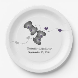 Assiettes En Carton Plaques papier Mariage Geeky Gamers Silver Purple