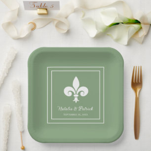 Assiettes En Carton Plaques papier Mariage Moss Green Fleur de Lis