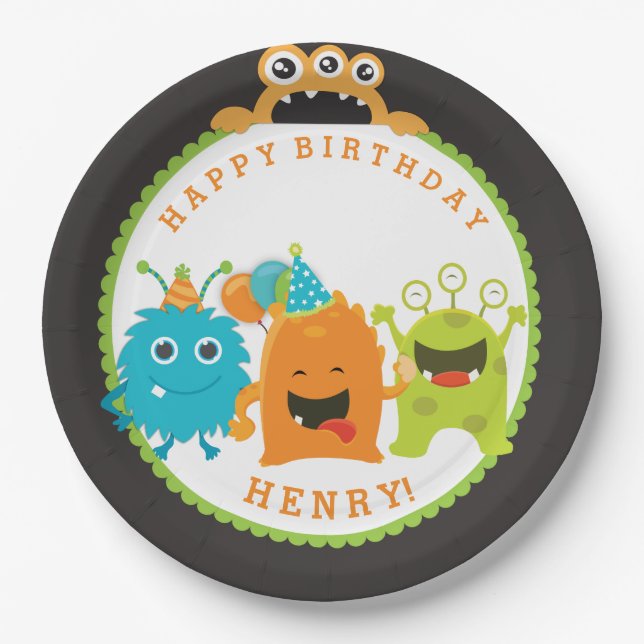 Assiettes En Carton Plaques Papier Monster Birthday Party (Devant)