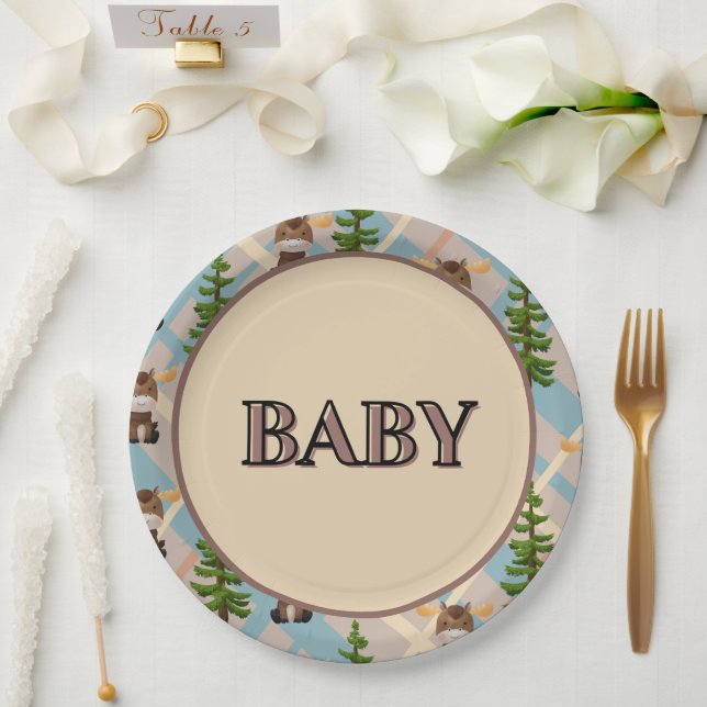 Assiettes En Carton Plaques papier Moose et baby shower mobile (Mariage)
