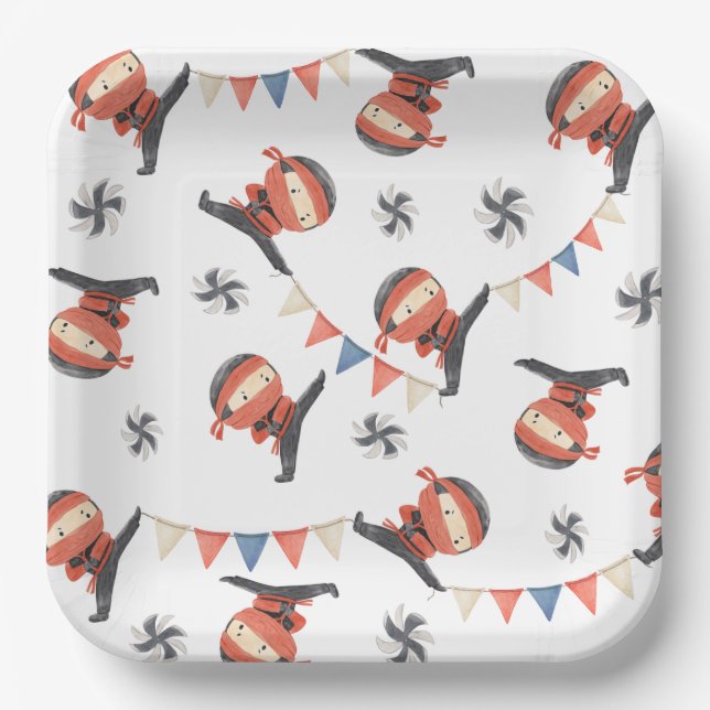 Assiettes En Carton Plaques papier Ninja Party | Plaques Ninja (Recto)