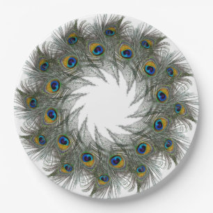 Assiettes En Carton Plaques papier Peacock Feather Wreath