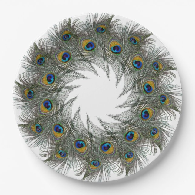 Assiettes En Carton Plaques papier Peacock Feather Wreath (Devant)