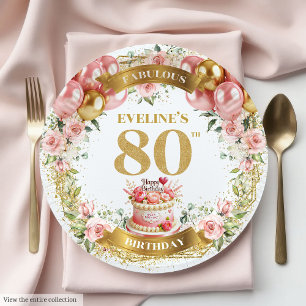 Assiettes En Carton Plaques papier personnalisées Rose Gold 80th Birth