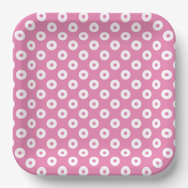 Assiettes En Carton Plaques papier Polka-Dots simples rose et blanc (Recto)
