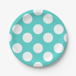 Assiettes En Carton Plaques papier Polka turquoise et blanc
