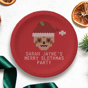 Assiettes En Carton Plaques papier Red Christmas Sloth Party