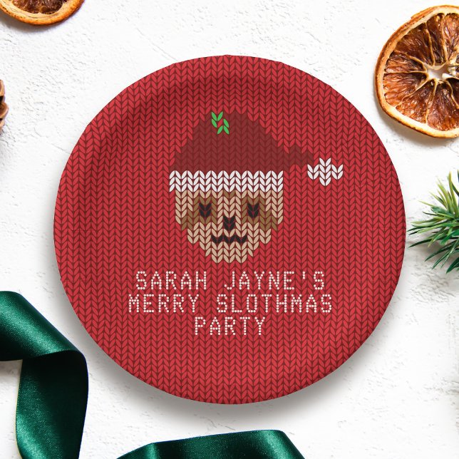 Assiettes En Carton Plaques papier Red Christmas Sloth Party (For your festive Sloth Party. Just add your name!)