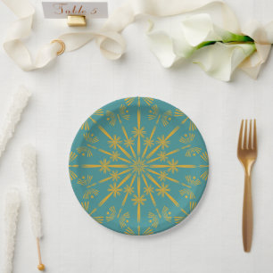 Assiettes En Carton Plaques papier rétro Mandala Turquoise 7"