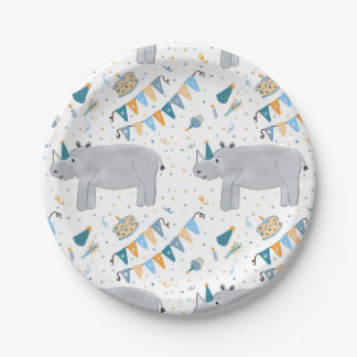 Assiettes En Carton Plaques papier Rhino Birthday Party 7"