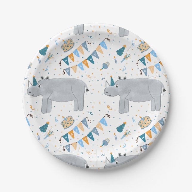 Assiettes En Carton Plaques papier Rhino Birthday Party 7" (Devant)