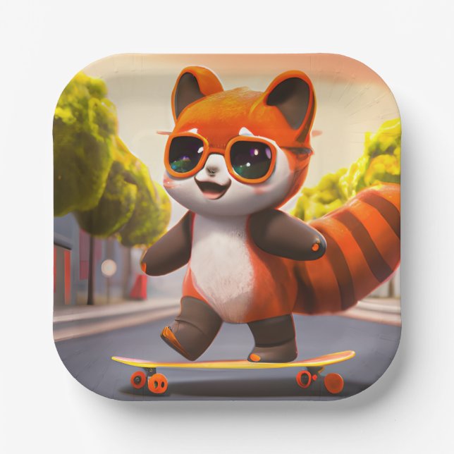 Assiettes En Carton Plaques Papier Roulettes Panda Rouge (Recto)