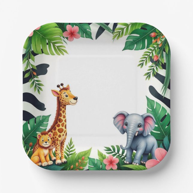 Assiettes En Carton Plaques papier Safari Anniversaire (Recto)