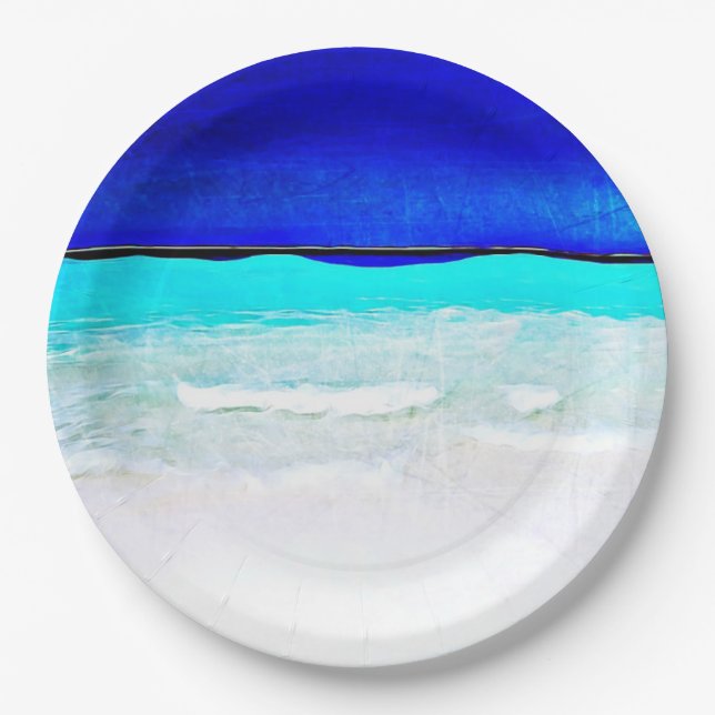 Assiettes En Carton Plaques papier Sandy Beach Blue Ocean (Devant)